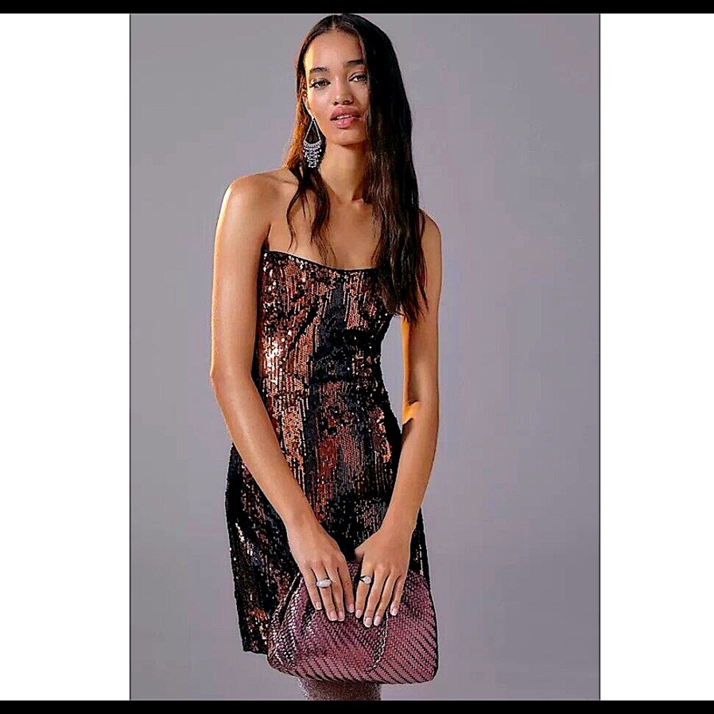 ANTHROPOLOGIE Strapless Sequin Mini Dress